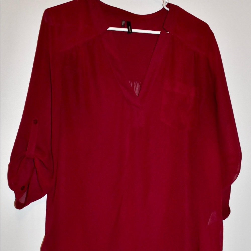 V-neck button down side blouse (wine colored)